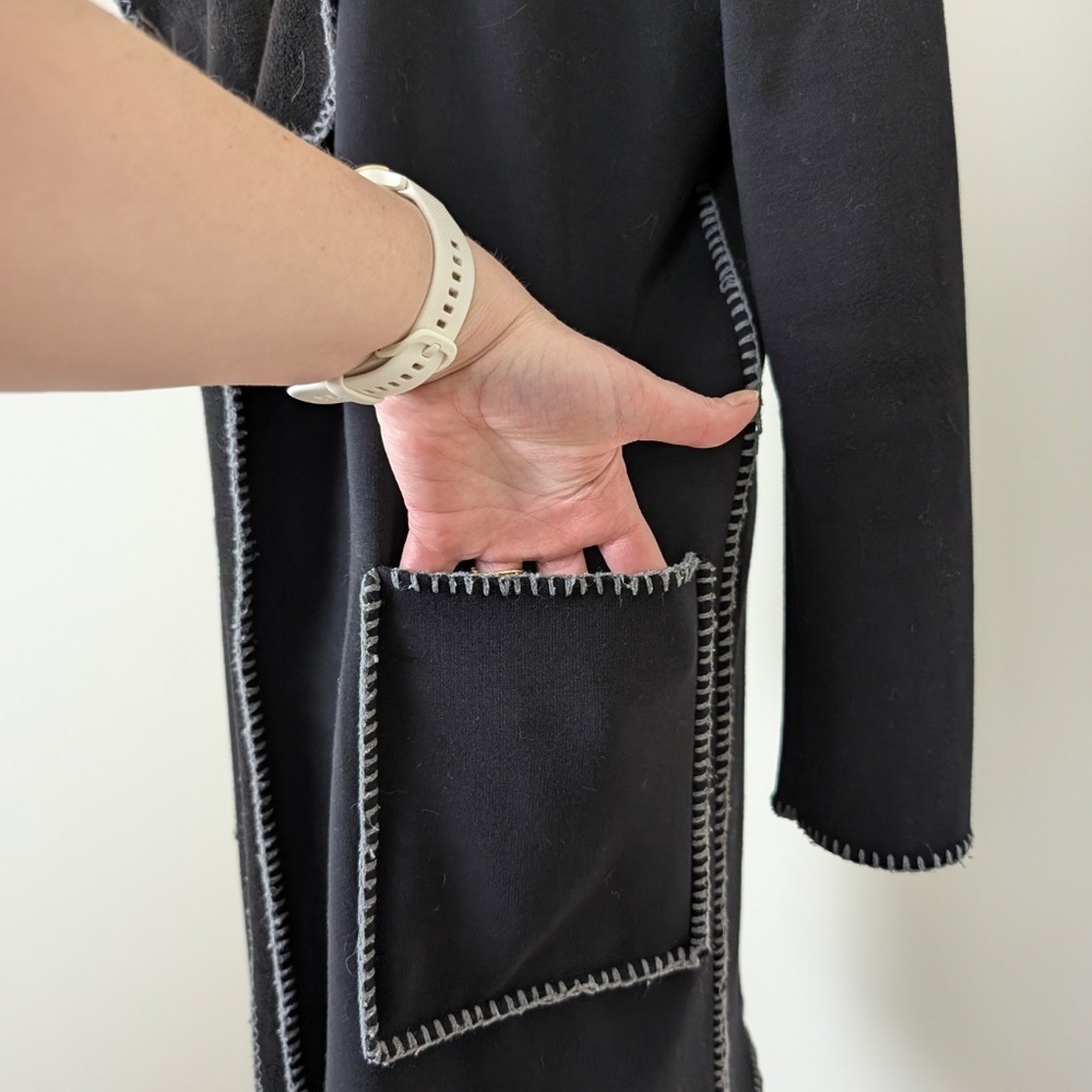 (Free with Purchase) Rain Long Cardigan Contrast Stitching Coatigan Hood - Picture 10 of 11